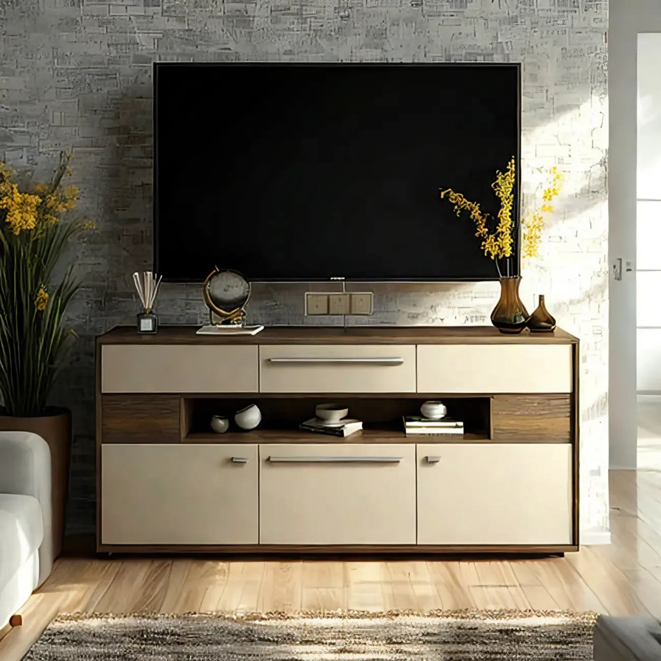 Bedroom Rectangle Grey Wood Enclosed Storage TV Stand