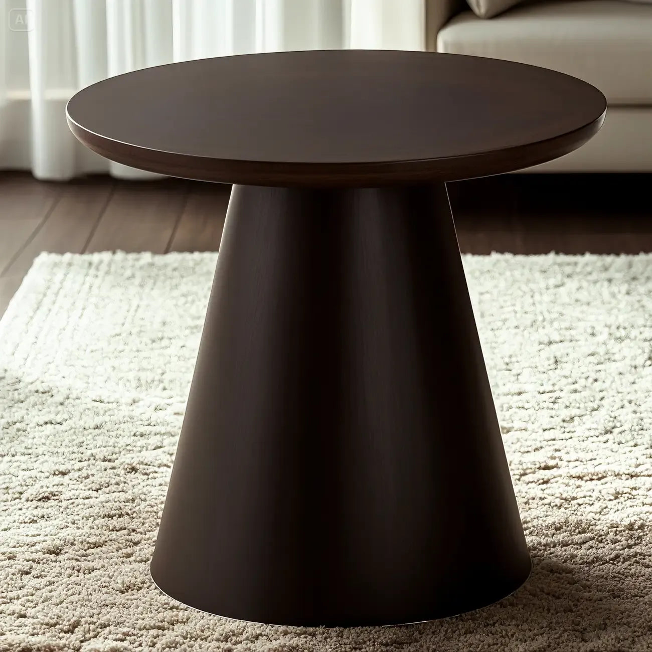 Modern Round Brown Solid Wood End Table for Living Room