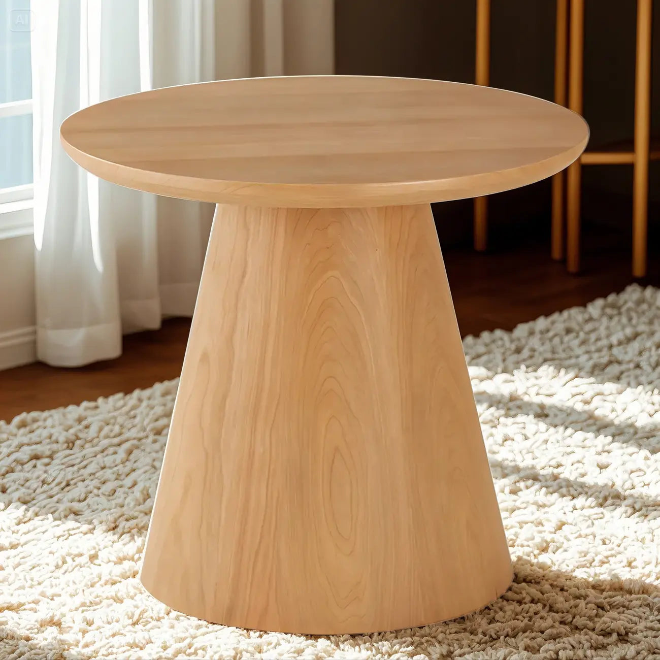 Modern Round Brown Solid Wood End Table for Living Room