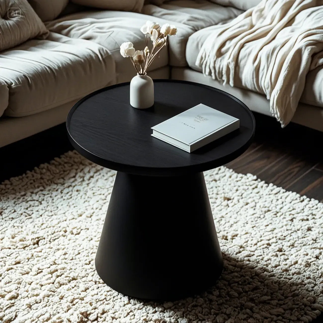 Modern Round Brown Solid Wood End Table for Living Room