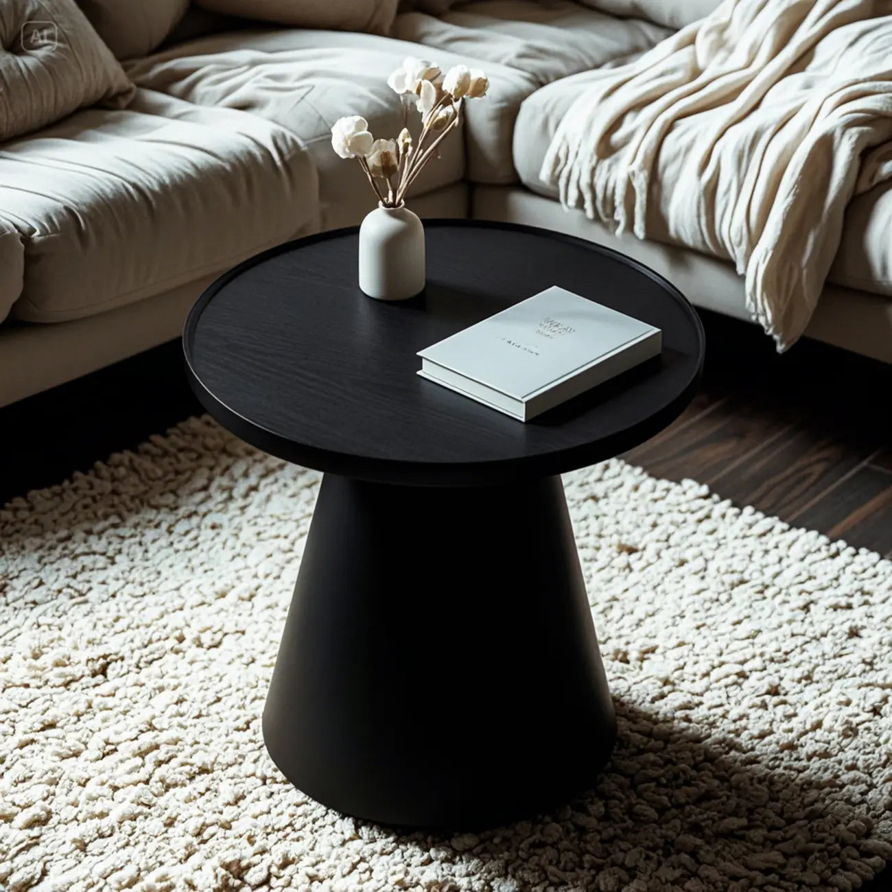 Modern Round Brown Solid Wood End Table for Living Room