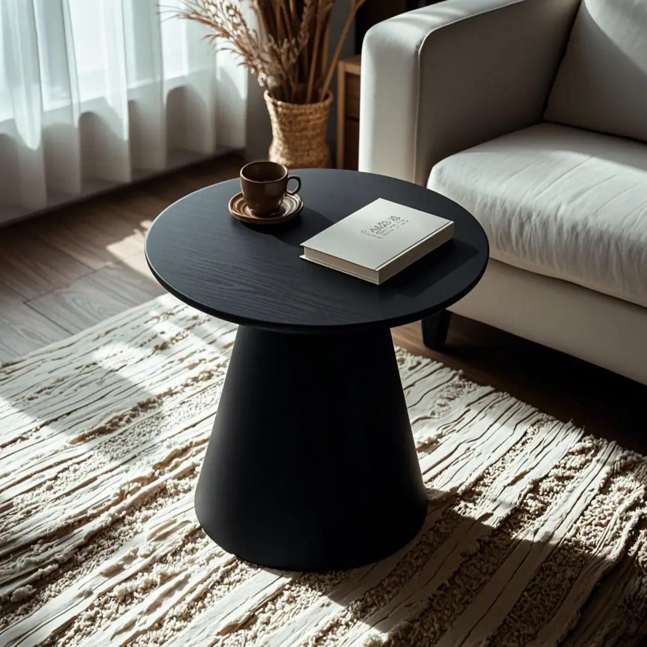 Modern Round Brown Solid Wood End Table for Living Room