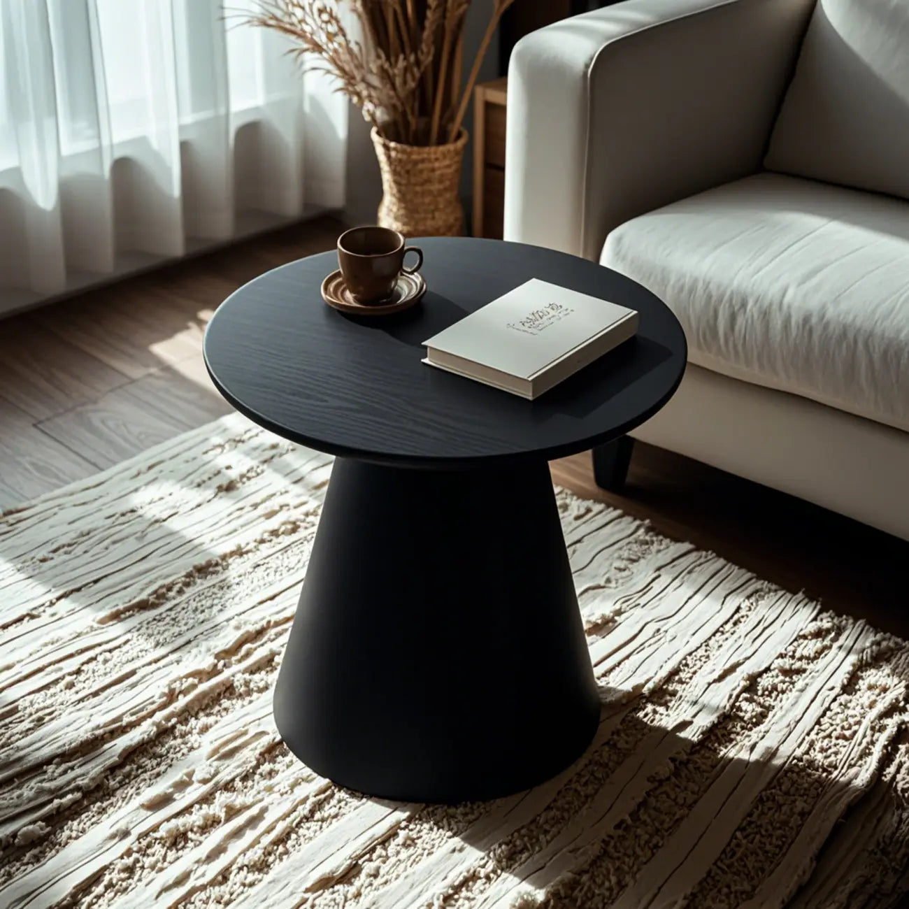 Modern Round Brown Solid Wood End Table for Living Room