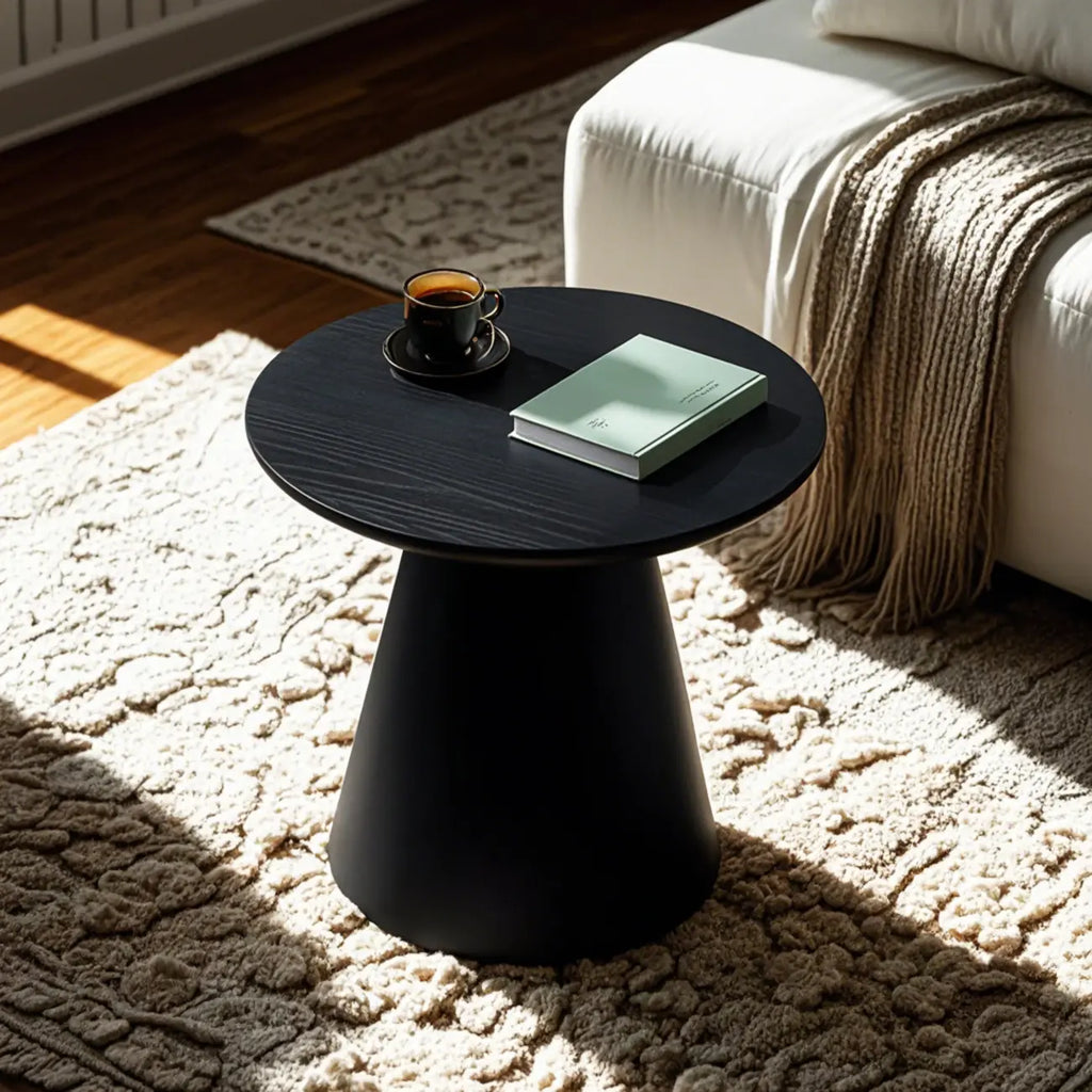 Modern Round Brown Solid Wood End Table for Living Room