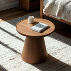 Modern Round Brown Solid Wood End Table for Living Room