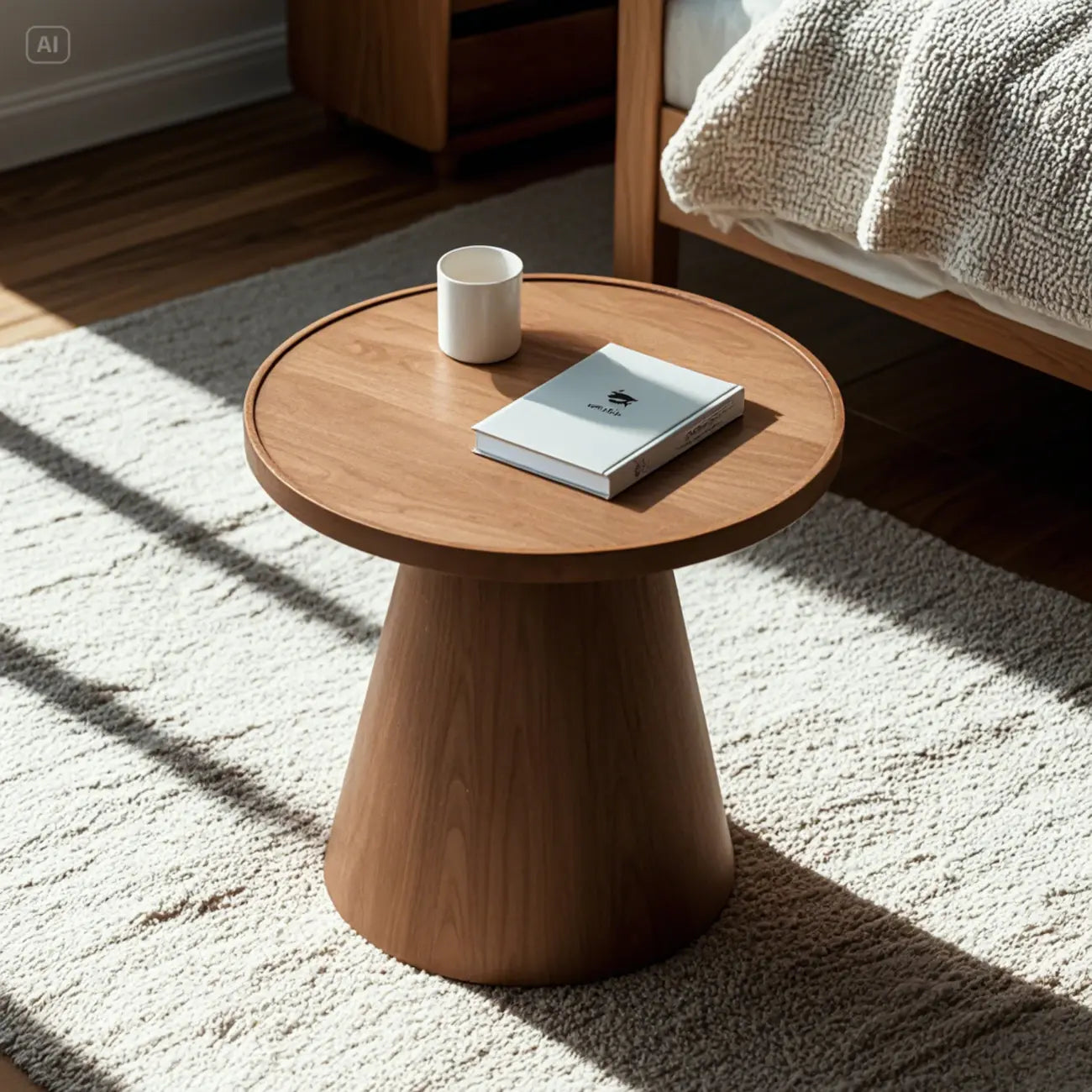 Modern Round Brown Solid Wood End Table for Living Room