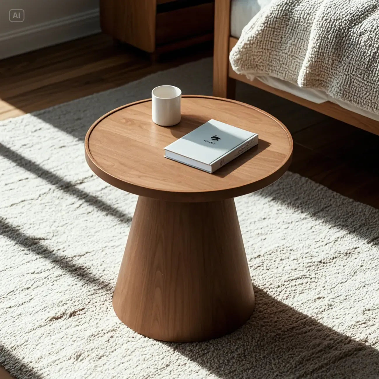 Modern Round Brown Solid Wood End Table for Living Room