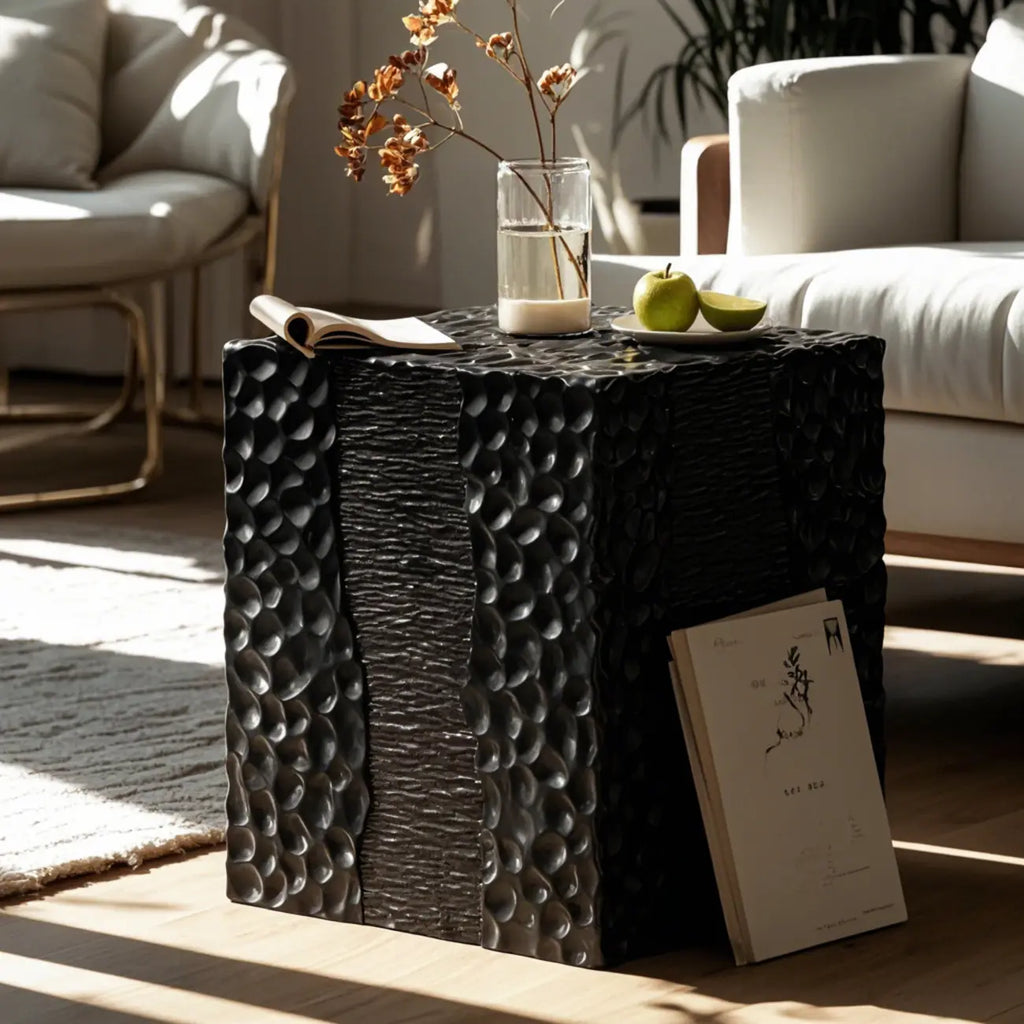 Modern White Square Block End Table for Living Room Decor