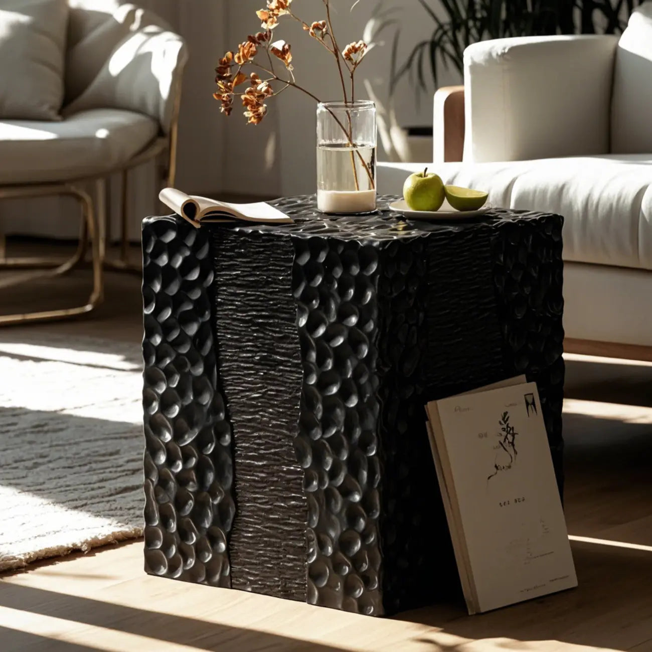 Modern White Square Block End Table for Living Room Decor