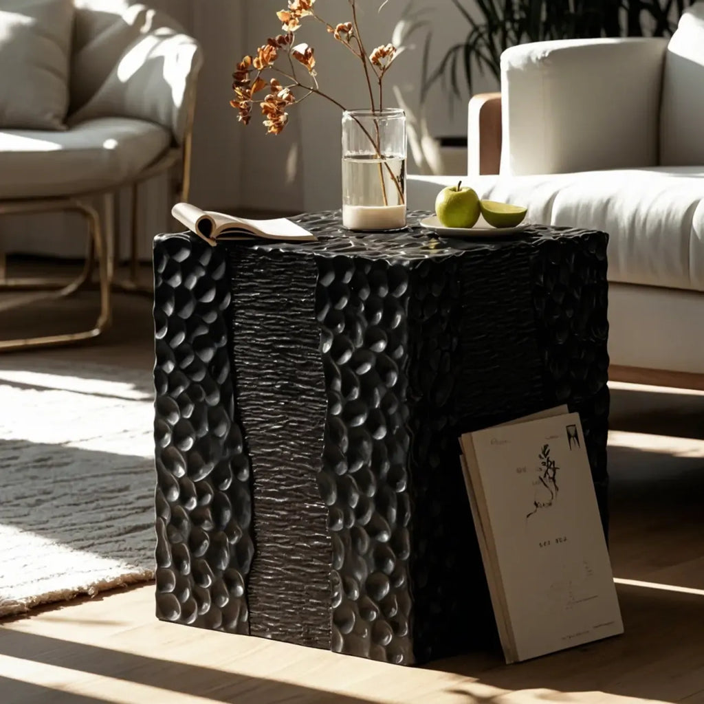 Modern White Square Block End Table for Living Room Decor