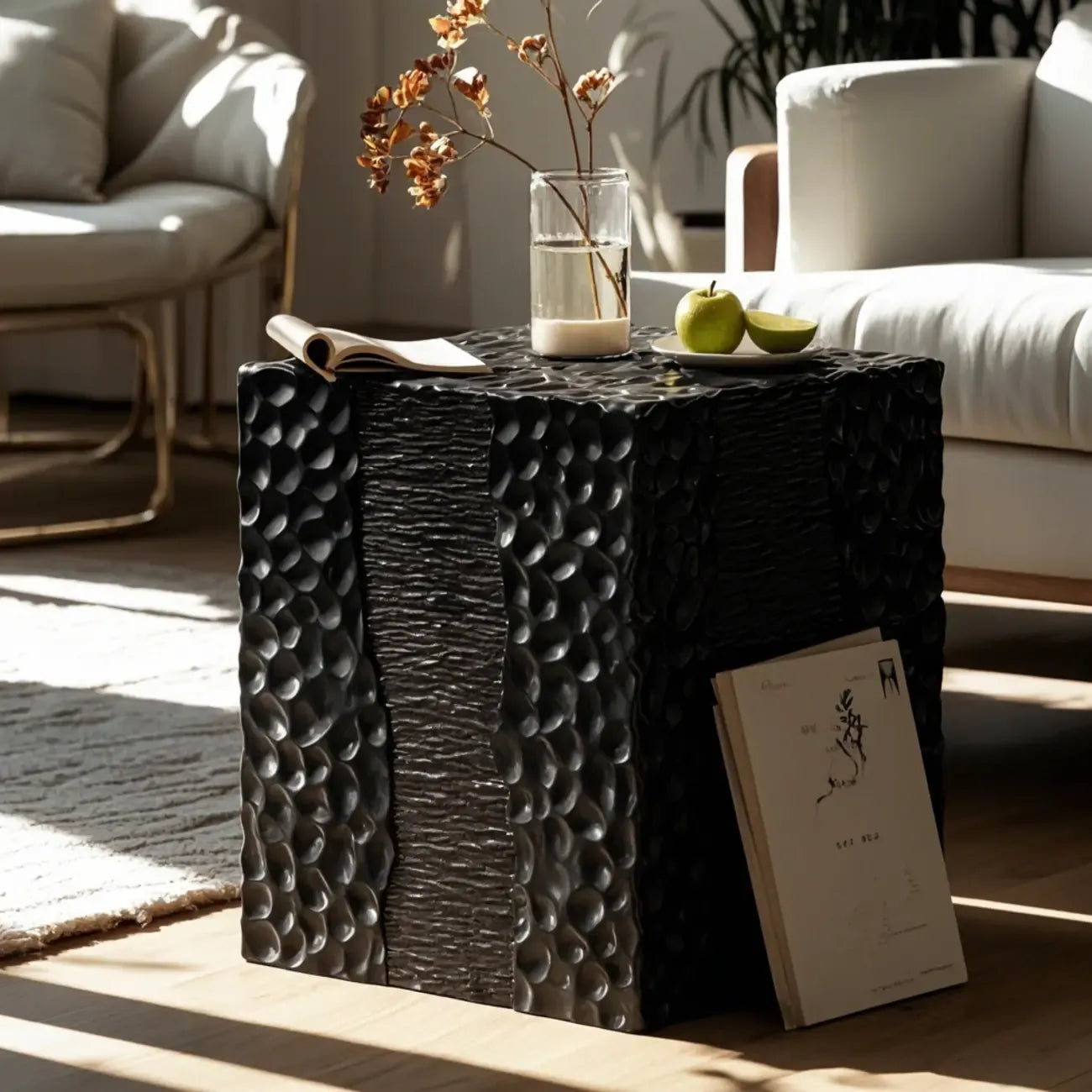 Modern White Square Block End Table for Living Room Decor