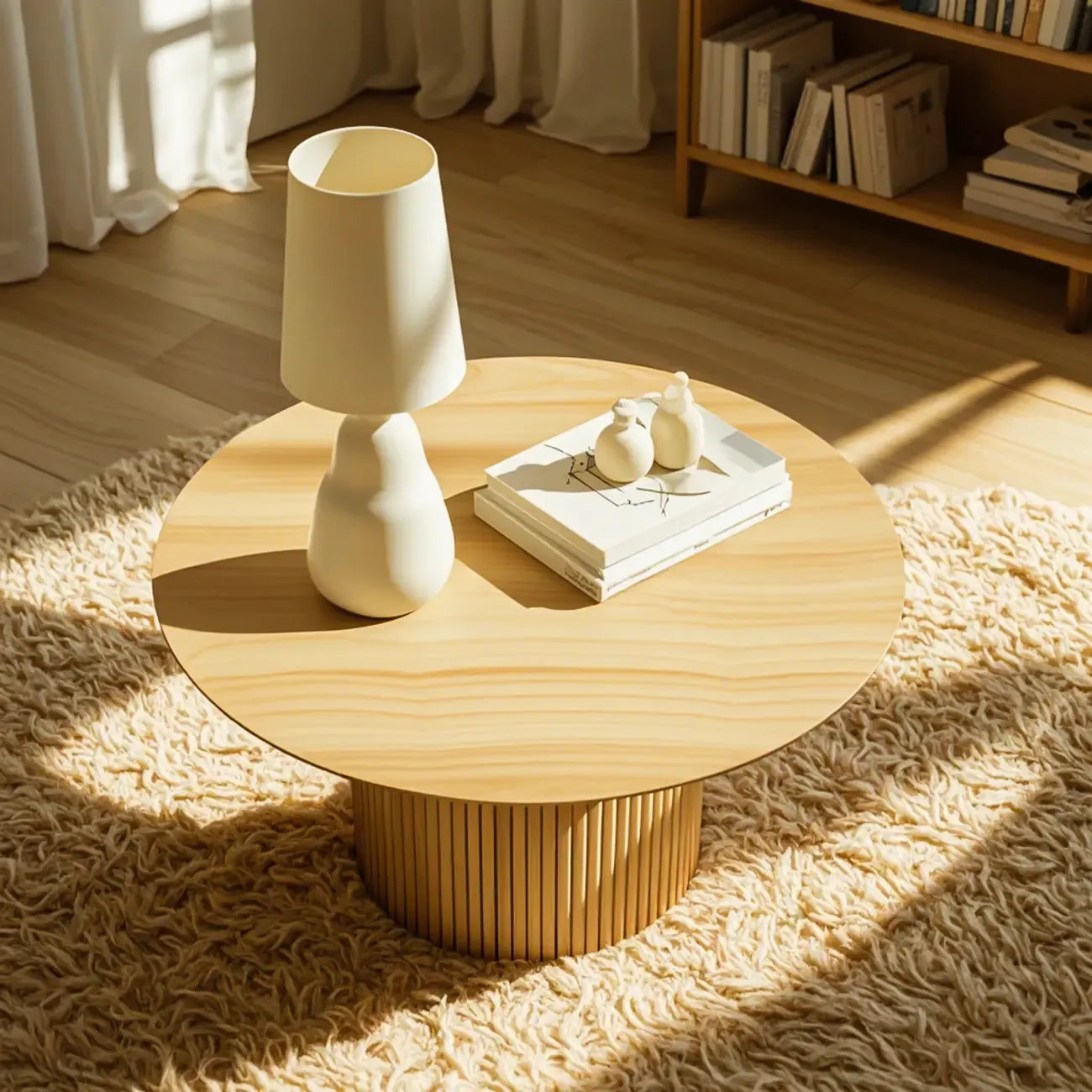 Minimalist Round Natural Wooden Side Table for Living Room