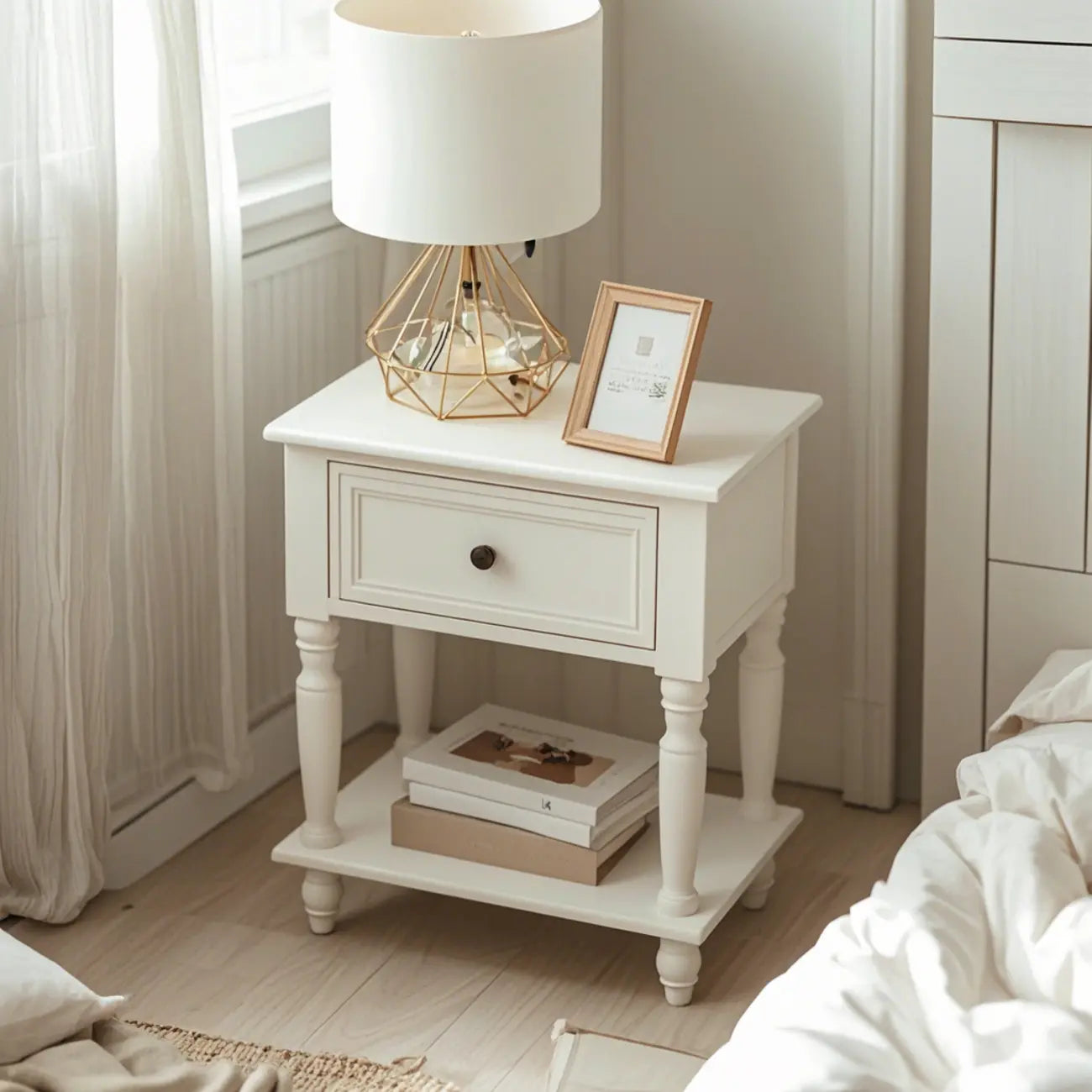 1-Drawer Brown Wood End Table for Small Space with Shelf
