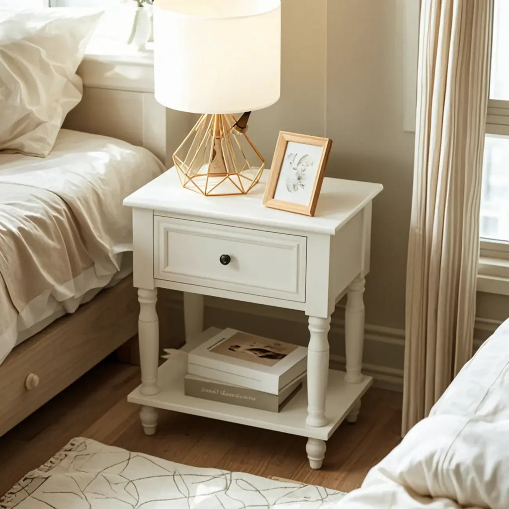 1-Drawer Brown Wood End Table for Small Space with Shelf