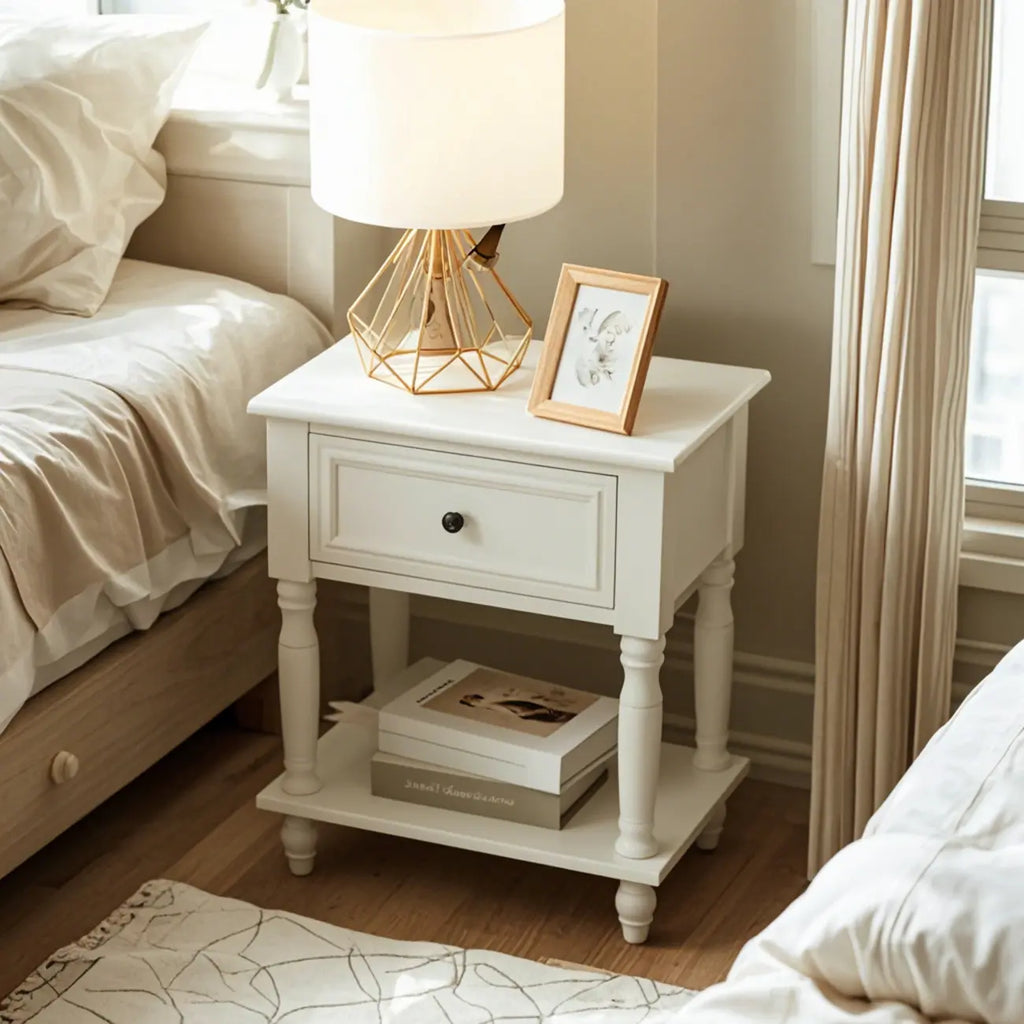 1-Drawer Brown Wood End Table for Small Space with Shelf