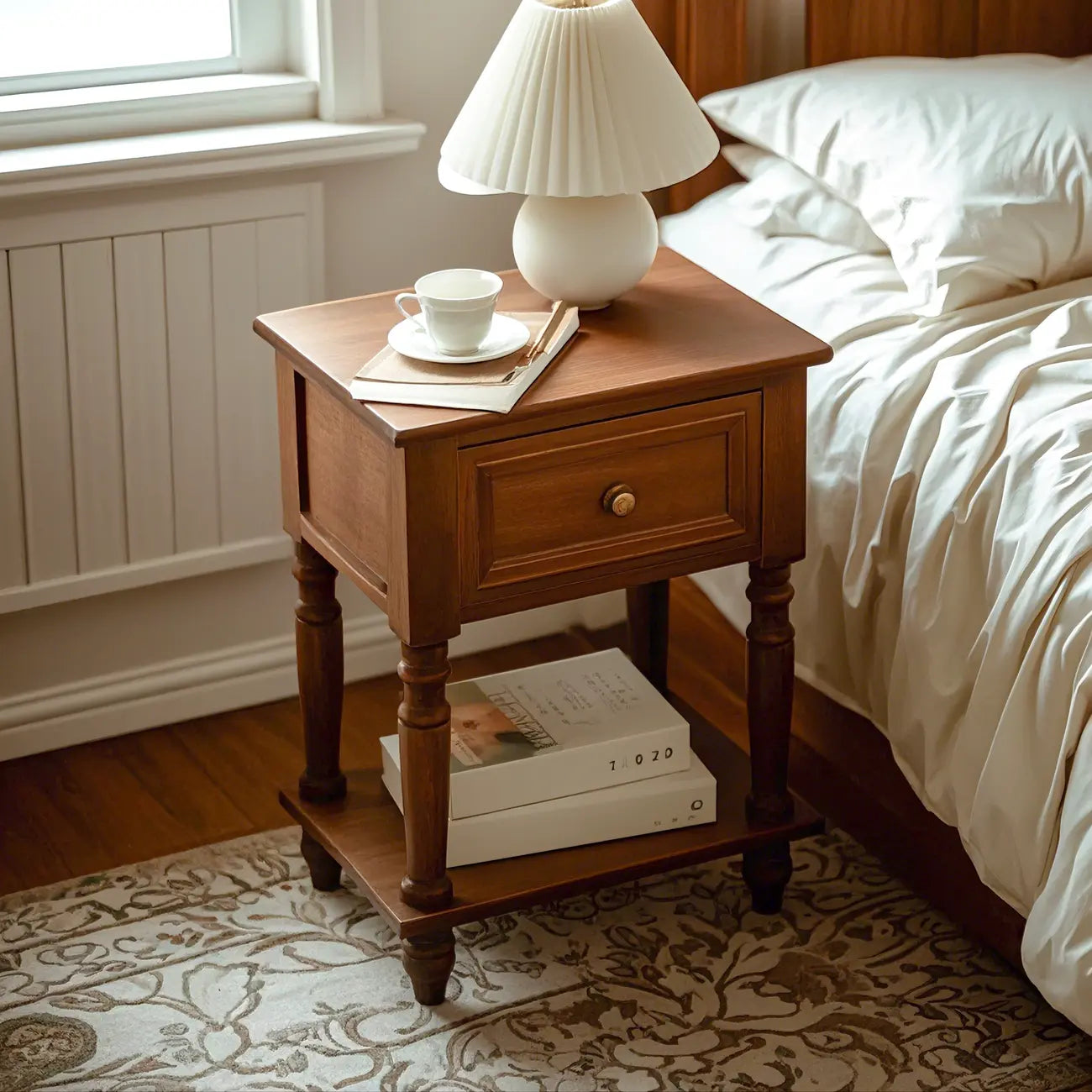 1-Drawer Brown Wood End Table for Small Space with Shelf
