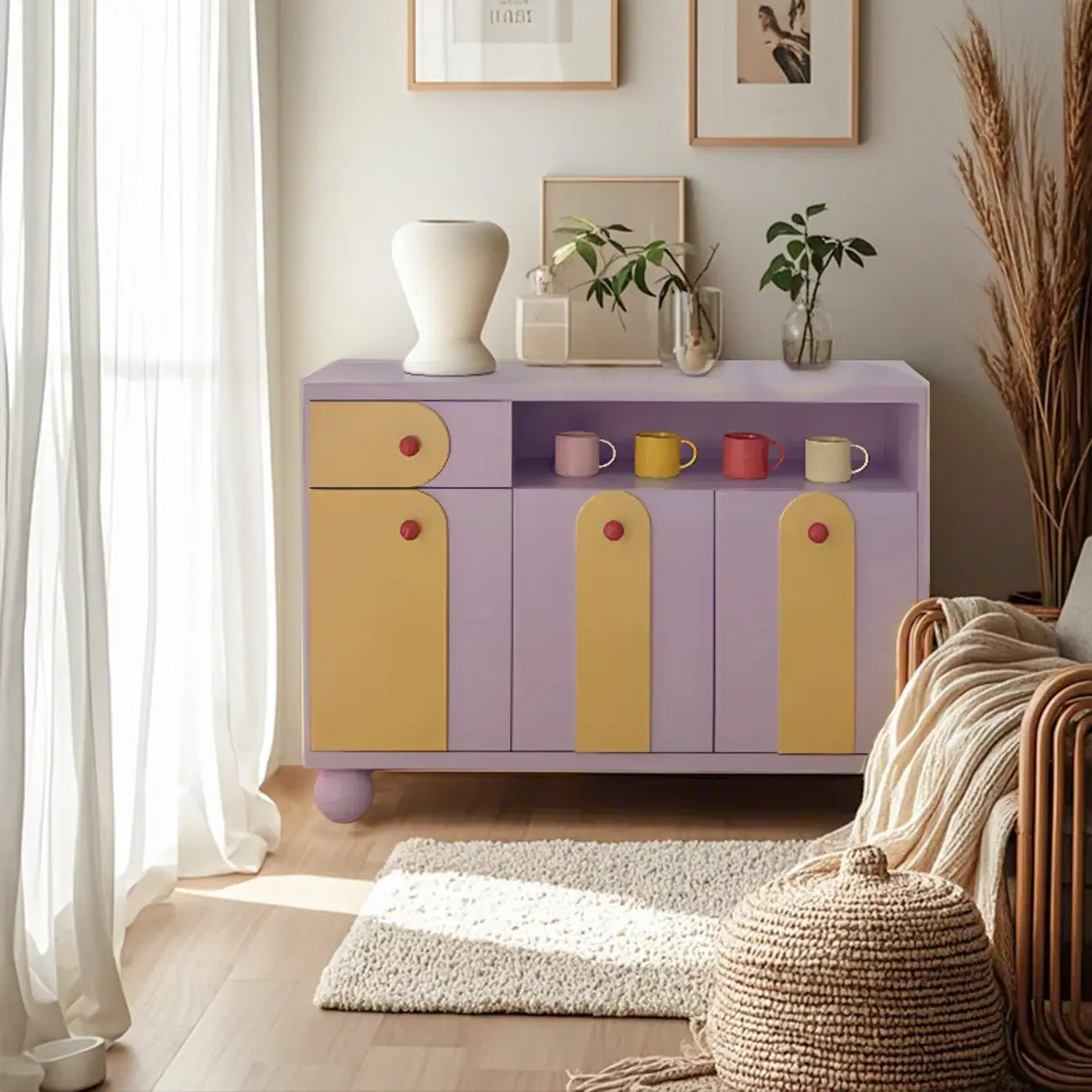 Adorable Purple Accent Cabinet with Exterior Shelf