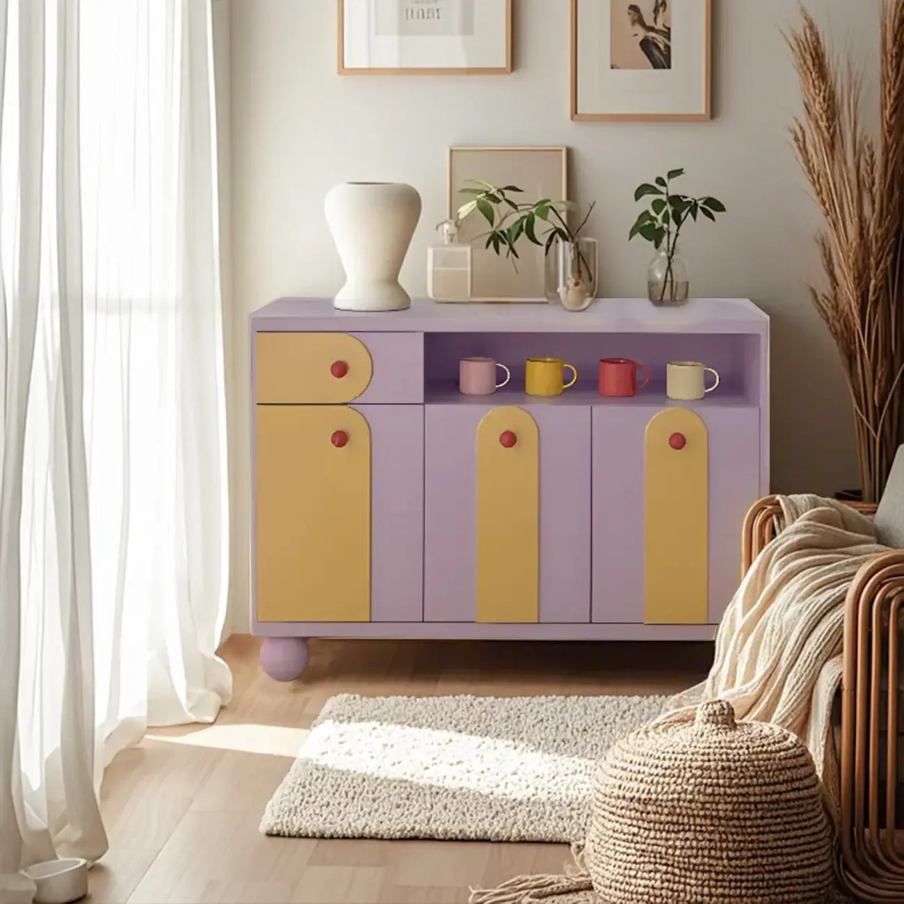 Adorable Purple Accent Cabinet with Exterior Shelf