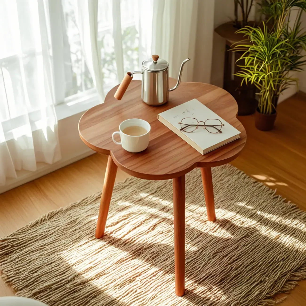 Modern Wooden Flower-Shaped Side Table for Living Room