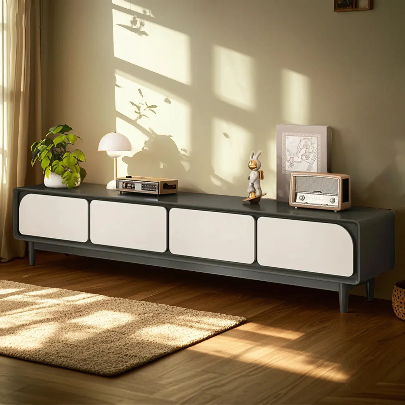 Contemporary Cream Wood Drawers Cable Management TV Stand