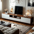 87 Natural White Wood Open Storage TV Stand with Drawers