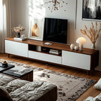 87 Natural White Wood Open Storage TV Stand with Drawers