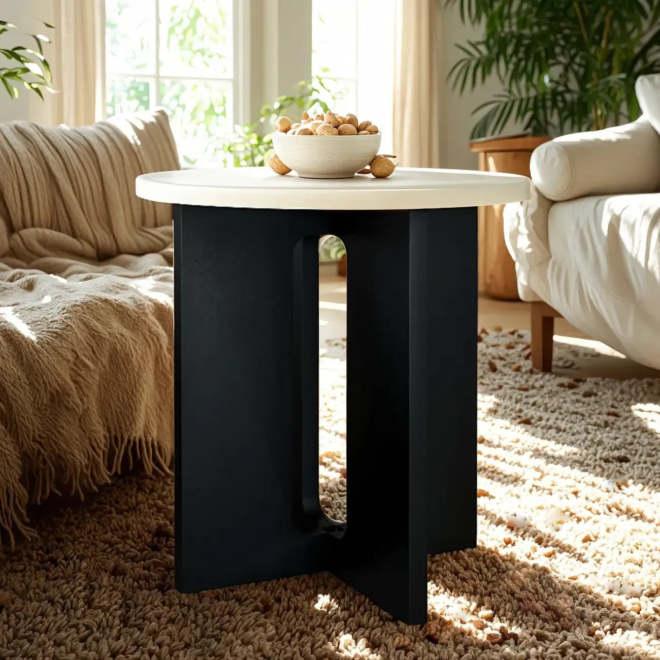 Minimalist Round Brown Wood End Table for Living Room
