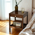 Retro Wooden Brown Side Table with Drawer for Bedroom
