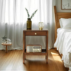 Retro Wooden Brown Side Table with Drawer for Bedroom