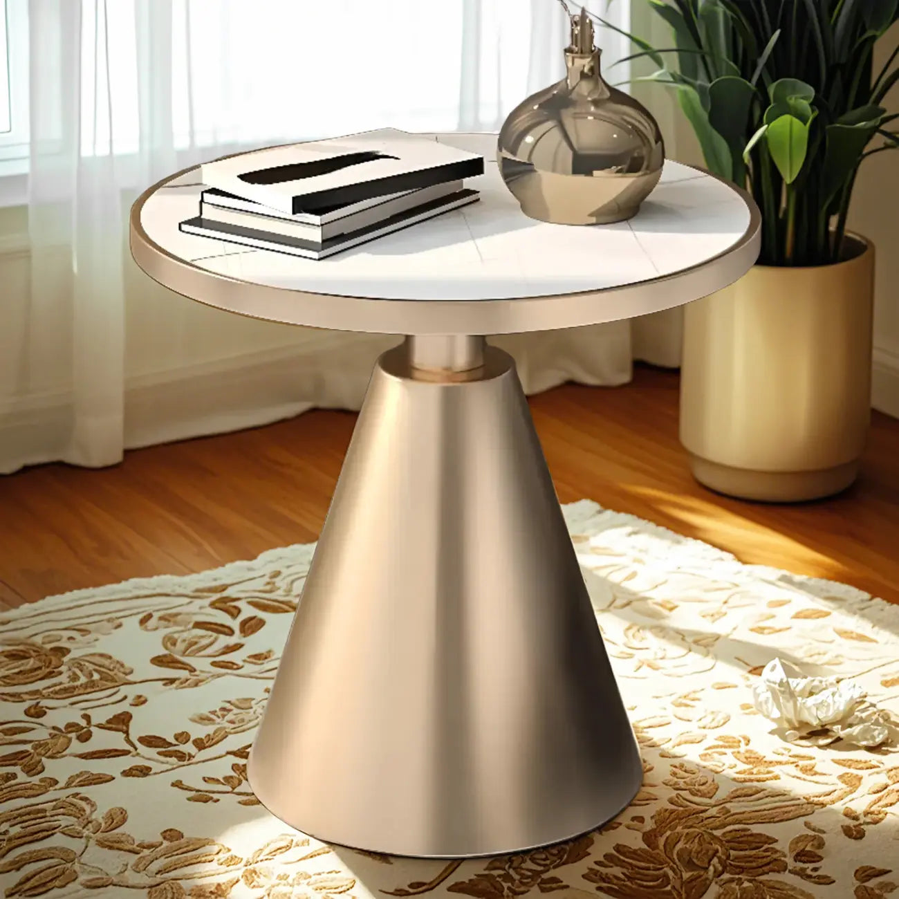 Modern Glam Round Marble Side Table for Living Room