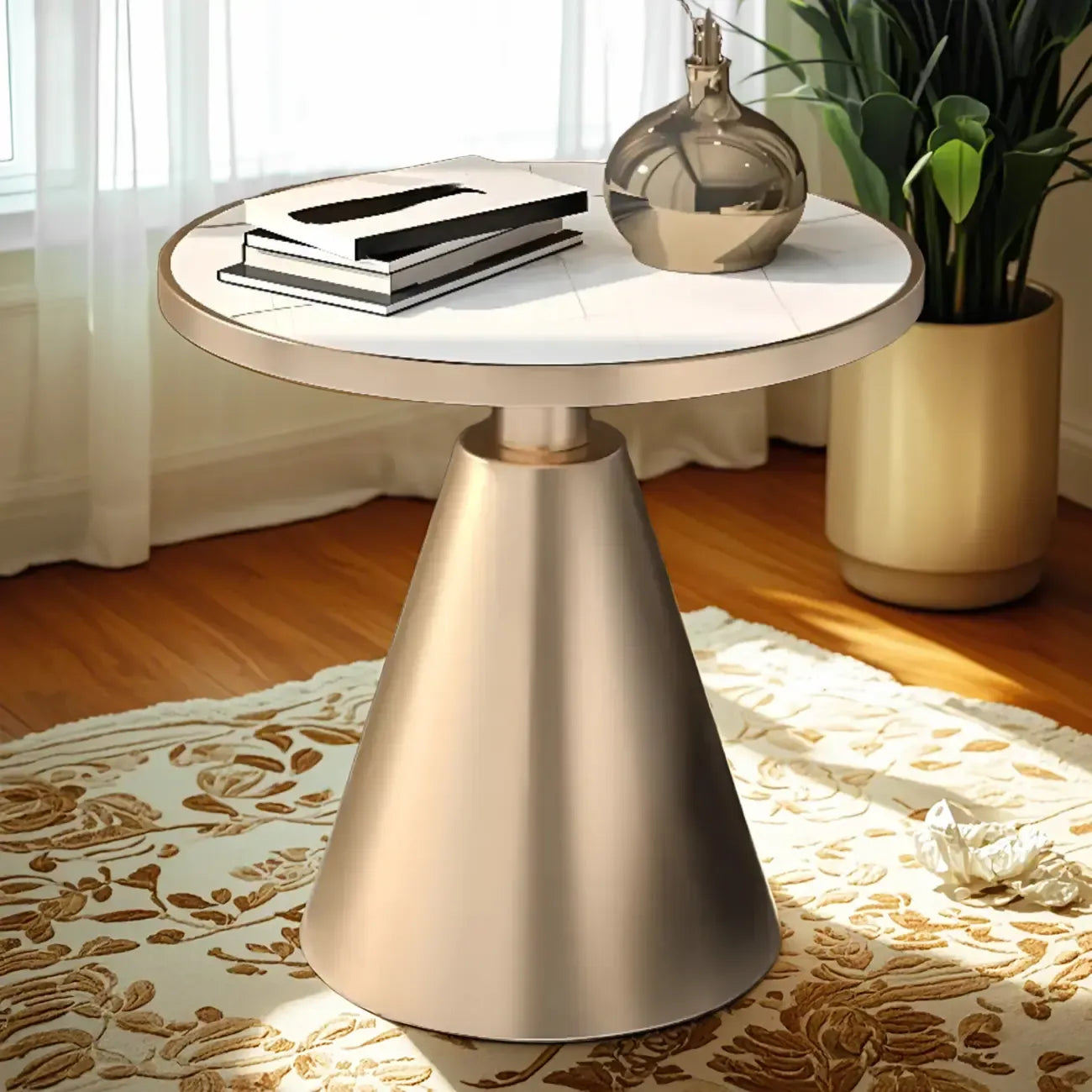 Modern Glam Round Marble Side Table for Living Room