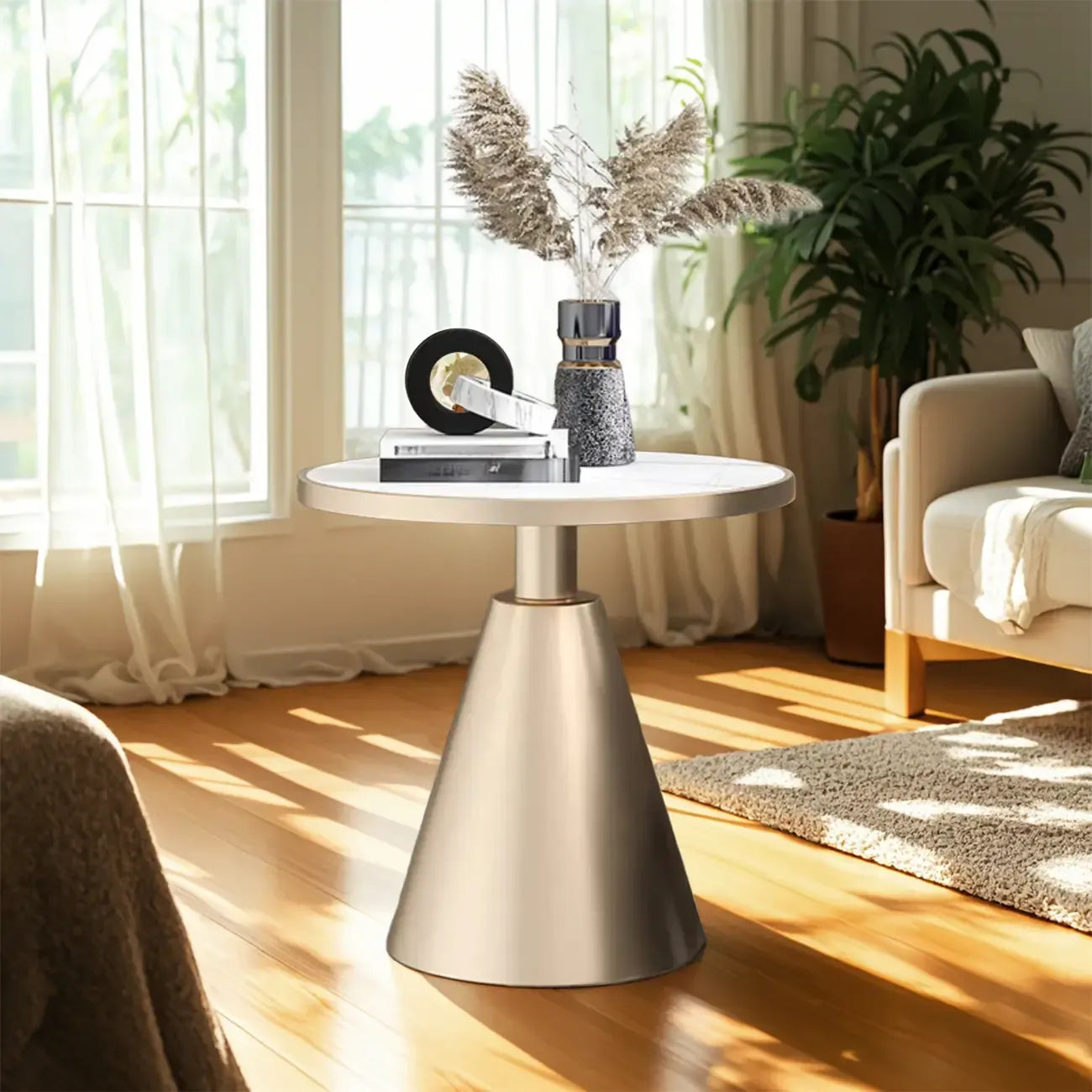Modern Glam Round Marble Side Table for Living Room