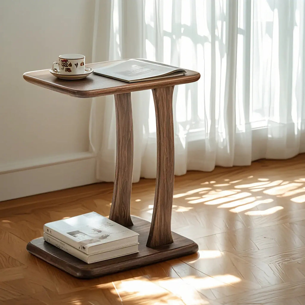 Elegant Solid Wood C-Shaped Side Table for Living Room