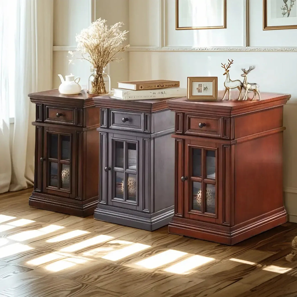 Brown Solid Wood End Table with Storage for Living Room