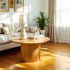 Minimalist Round Natural Wooden Side Table for Living Room
