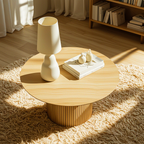 Minimalist Round Natural Wooden Side Table for Living Room