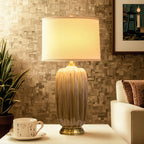 Brown Ceramic Geometric Table Lamp for Living Room