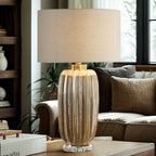 Brown Ceramic Geometric Table Lamp for Living Room