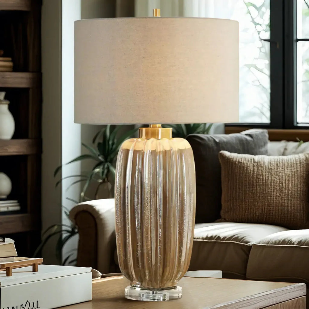 Brown Ceramic Geometric Table Lamp for Living Room