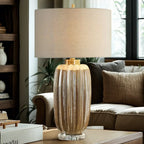 Brown Ceramic Geometric Table Lamp for Living Room