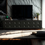79 Black Long Stone Geometric Cabinet Doors TV Stand