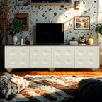79 Black Long Stone Geometric Cabinet Doors TV Stand