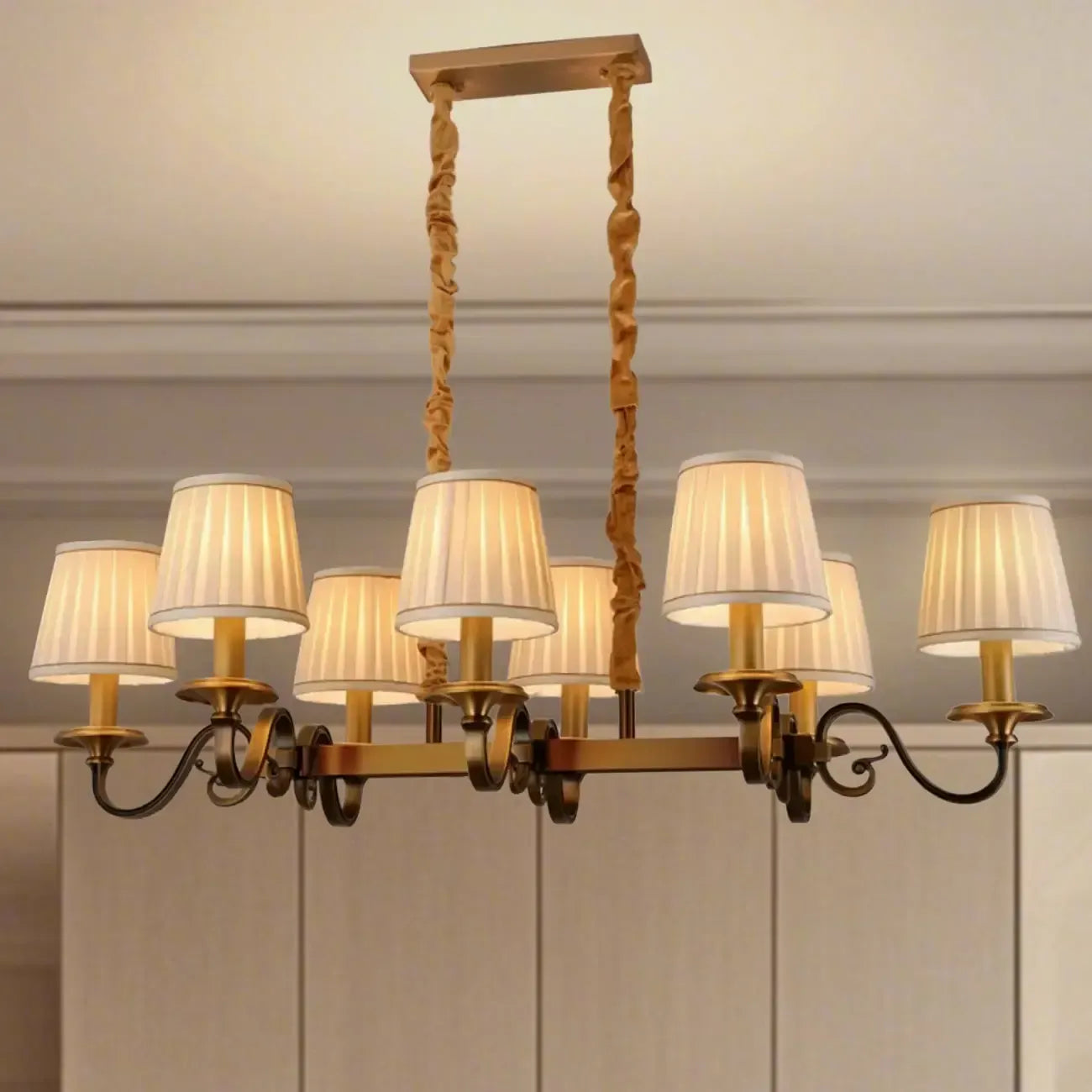 Adjustable Modern Gold Fabric Shade Island Pendant Light