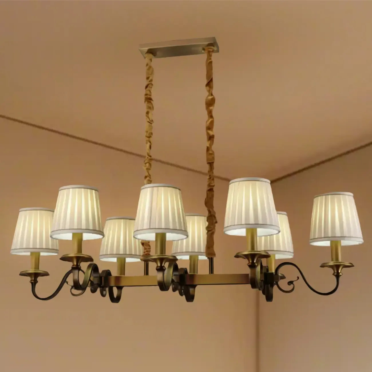 Adjustable Modern Gold Fabric Shade Island Pendant Light