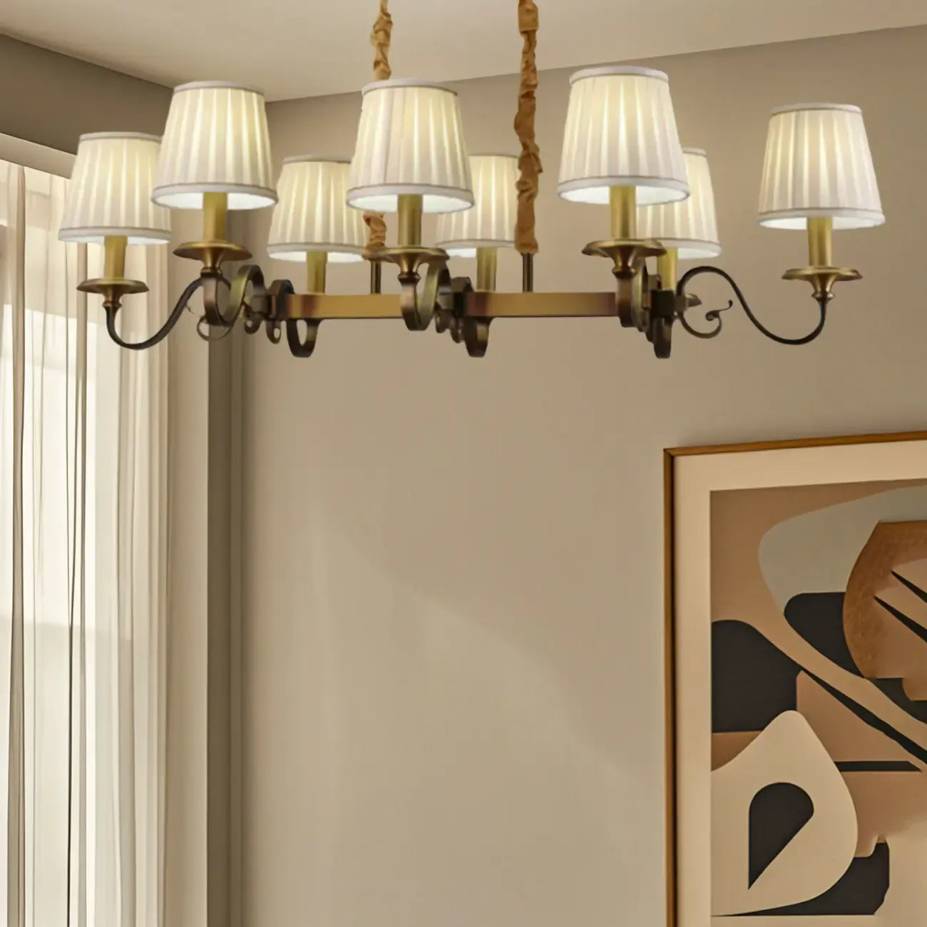 Adjustable Modern Gold Fabric Shade Island Pendant Light
