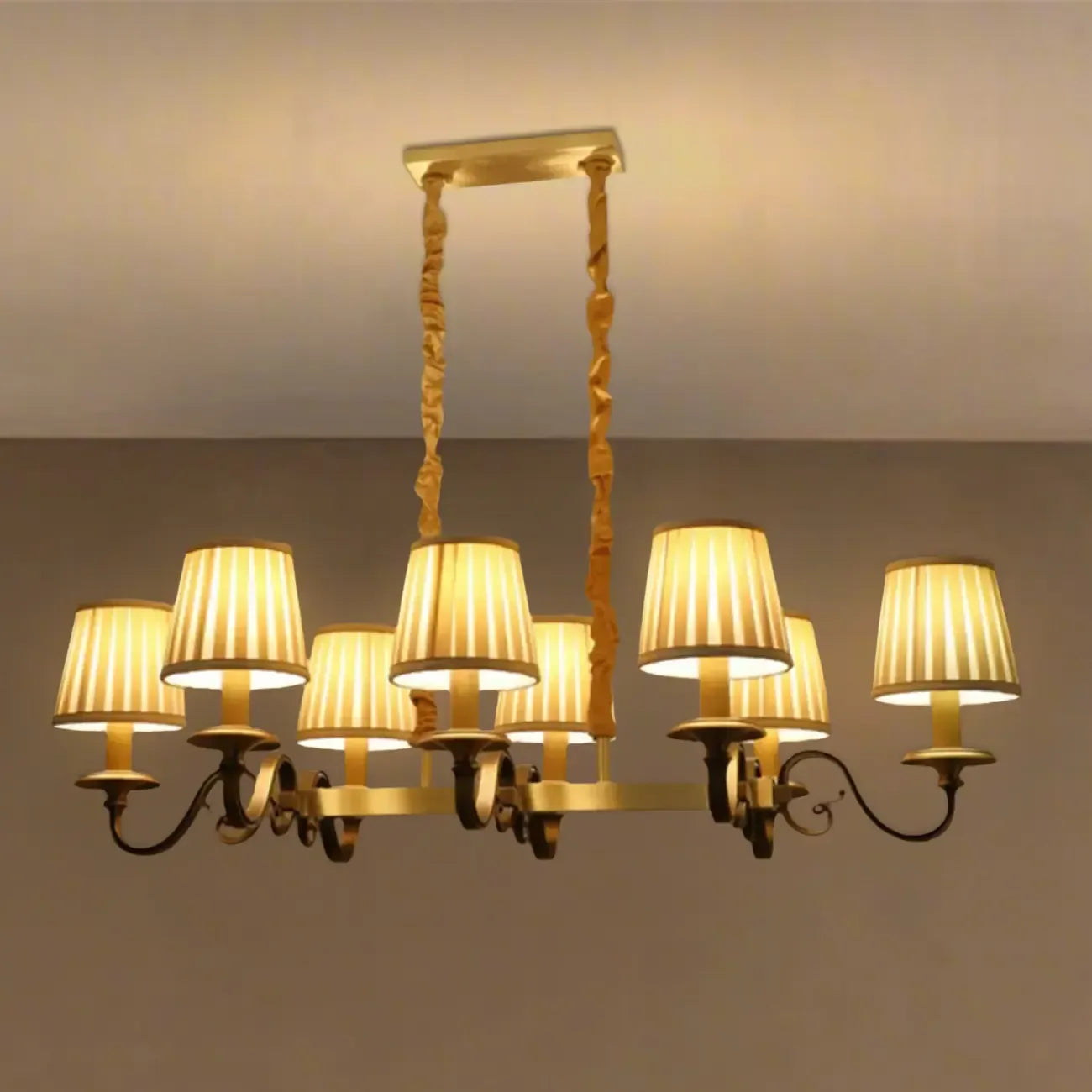 Adjustable Modern Gold Fabric Shade Island Pendant Light