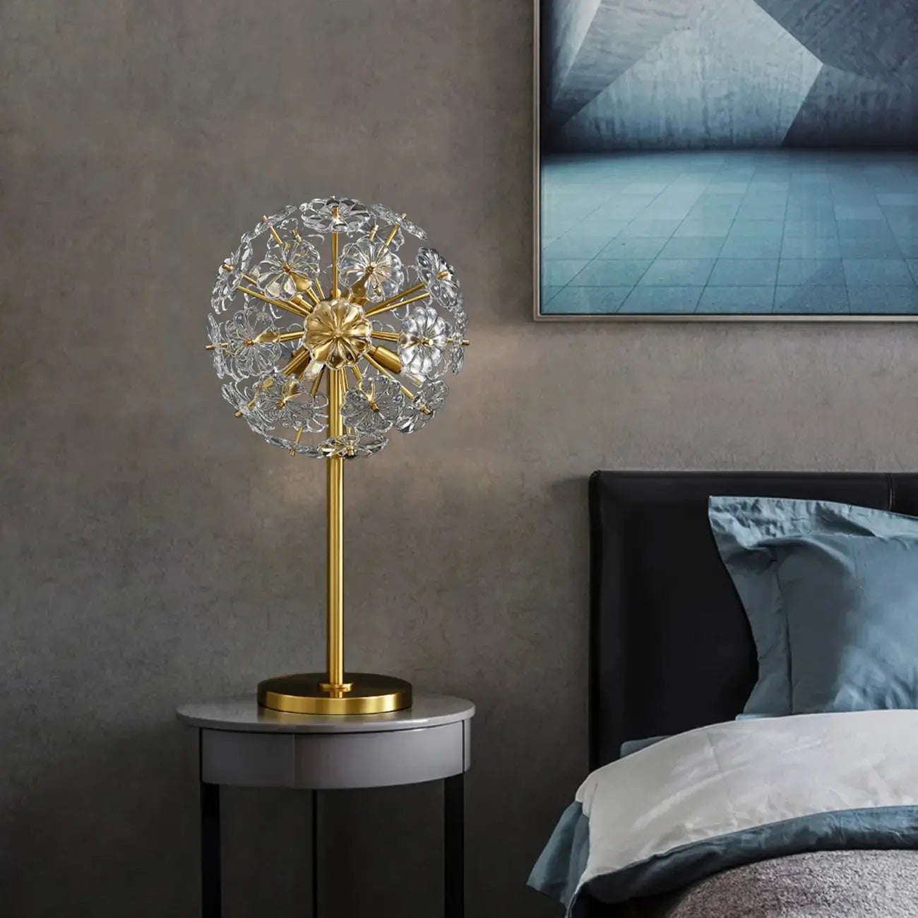 Glamorous Globe Crystal Table Lamp Gold Metal for Living Room
