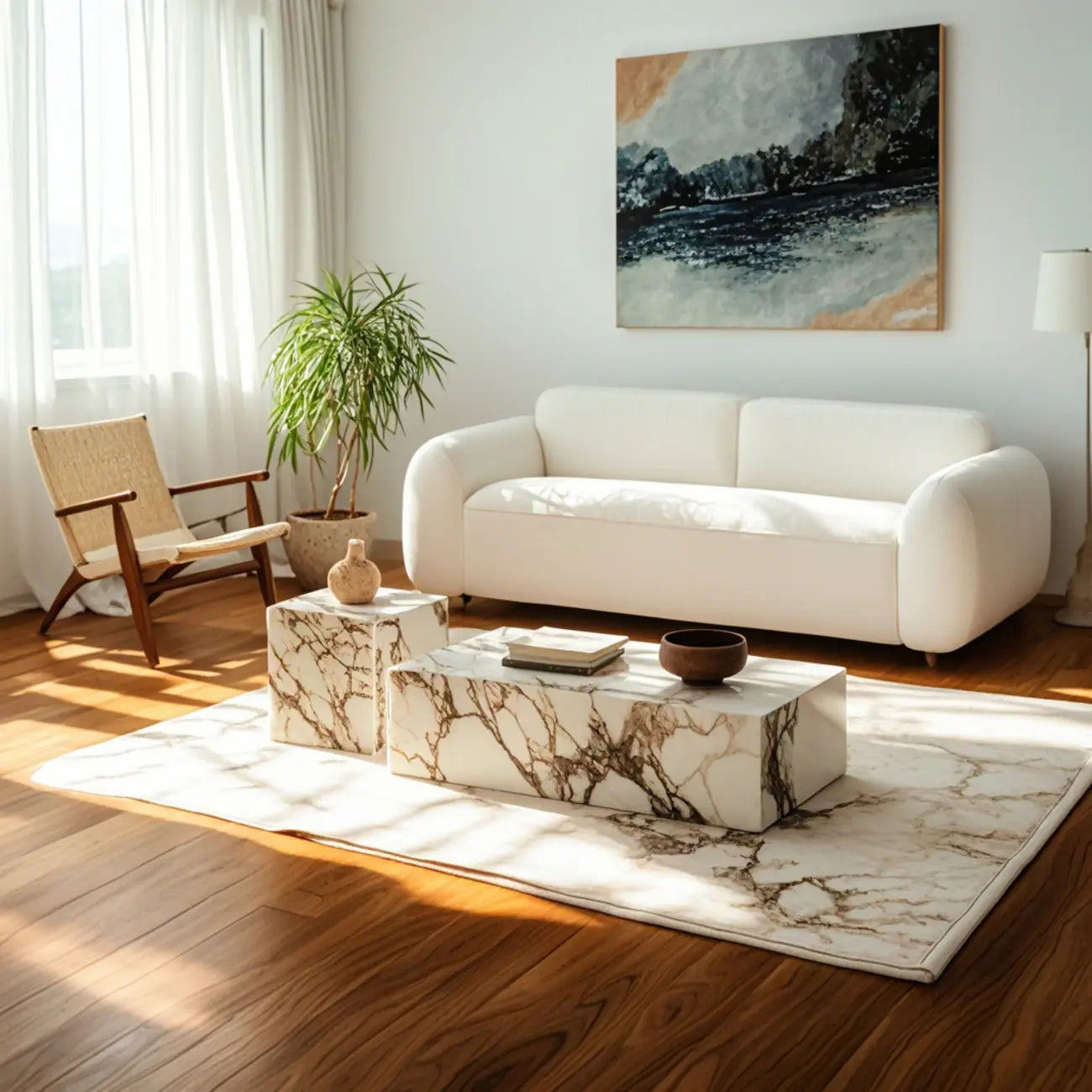 Modern Rectangular Gray Stone Coffee Table