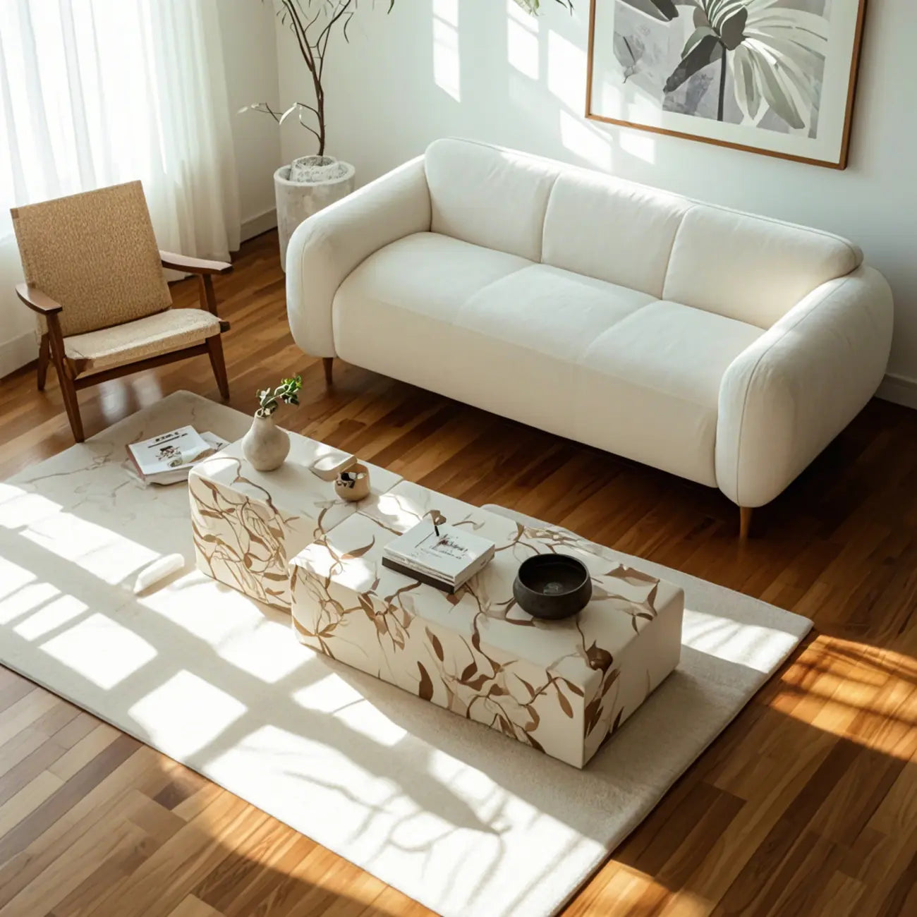 Modern Rectangular Gray Stone Coffee Table