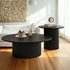 Modern Black Wooden Round Coffee Table Set for Indoor Use
